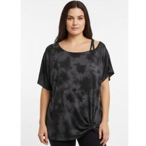 Torrid Plus Size 2 X Black Gray Tie-Dye Women's Blouse Top Shirt Asymetric